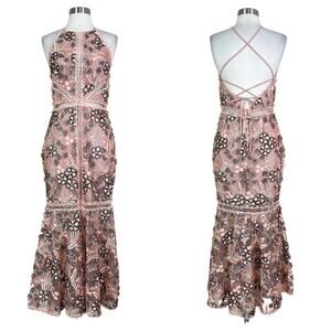 NBD | Revolve Felicity Pink Embroidered Floral Mermaid Halter Cocktail Dress M